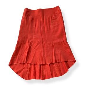 Vintage 90s Bebe women's salmon pink linen blend trumpet knee length skirt US 0